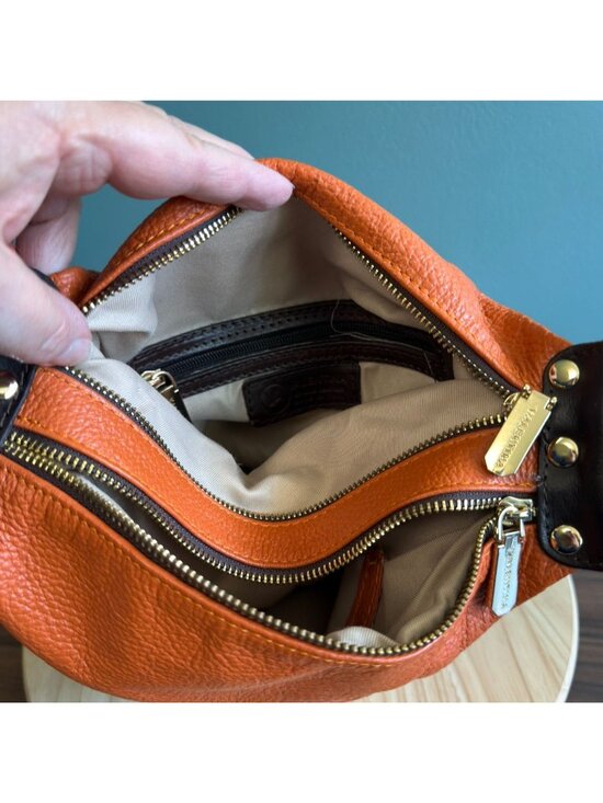 Valentina Italian Leather Shoulder Backpack Pebbled Orange Brown Many Pockets main image 12